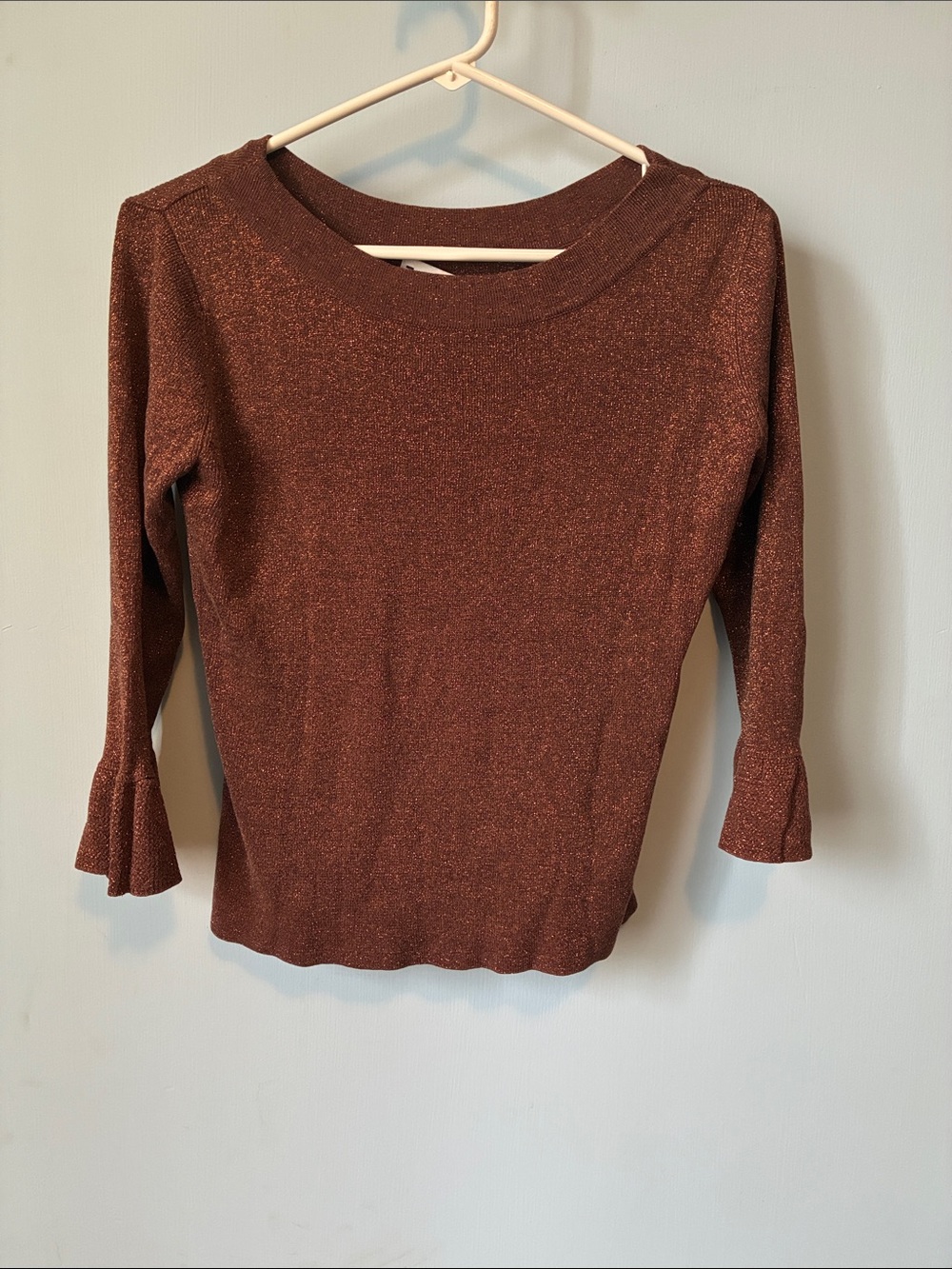 Jos. A. Bank Metallic Brown Boatneck Top with Bell Sleeves